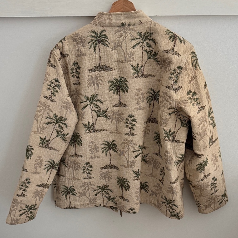 Vintage Palm Tree Jacket Tropical Print Zip Front Tan Green Preswick & Moore L - Picture 4 of 6